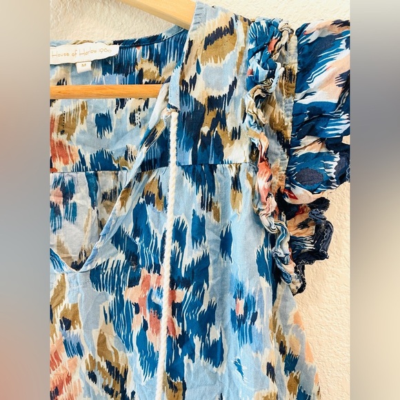 House of Harlow 1960 Zoey Blue Ruffled Sleeve Blouse Size Medium - Picture 3 of 4